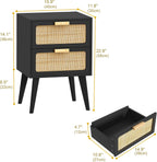 Scandinavian Bedside Table Rattan Nightstand 2 Drawers