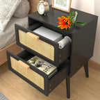 Scandinavian Bedside Table Rattan Nightstand 2 Drawers