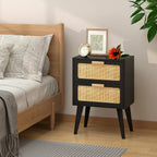 Scandinavian Bedside Table Rattan Nightstand 2 Drawers