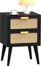 Scandinavian Bedside Table Rattan Nightstand 2 Drawers