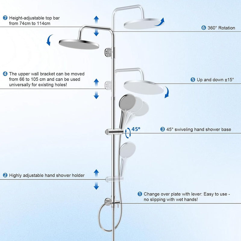 Self-Cleaning Rainfall Shower Kit 304 Stainless