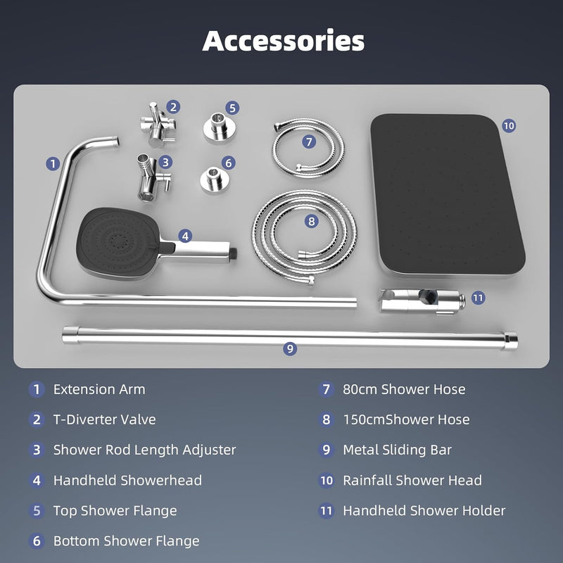 Self-Cleaning Rainfall Shower Kit 304 Stainless