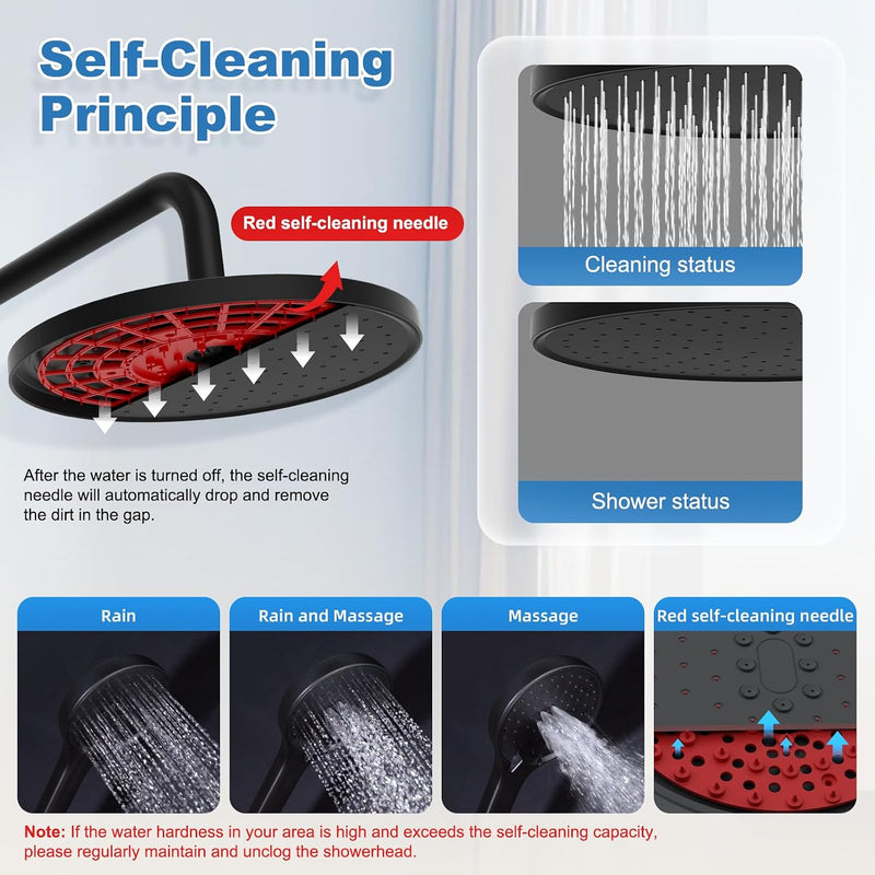 Self-Cleaning Rainfall Shower Kit 304 Stainless