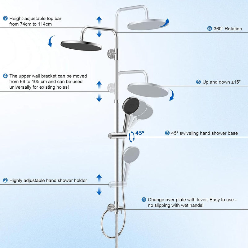 Self-Cleaning Rainfall Shower Kit 304 Stainless