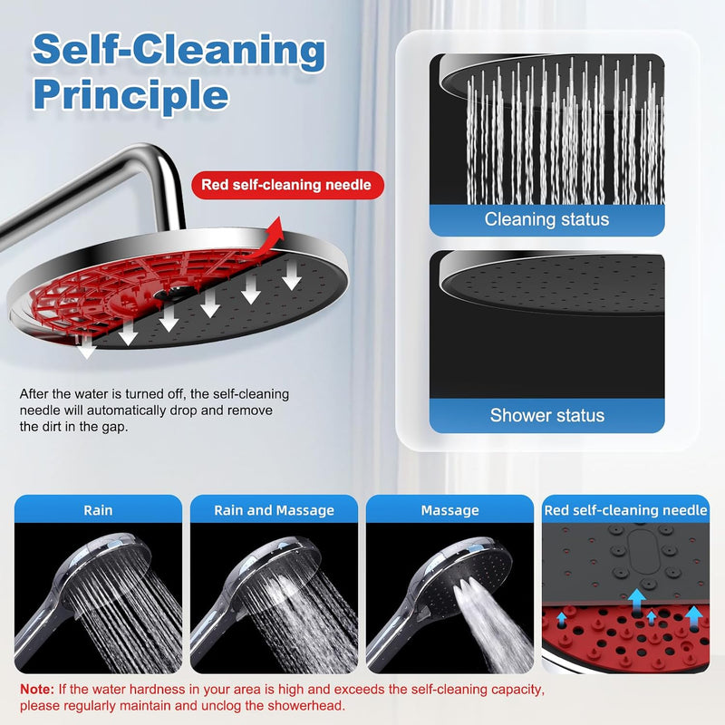 Self-Cleaning Rainfall Shower Kit 304 Stainless
