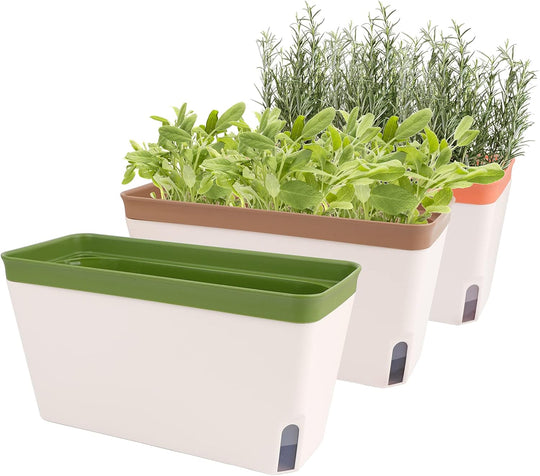 Self Watering Plant Pots 10.5 Inch Rectangular Windowsill (Set of 3)