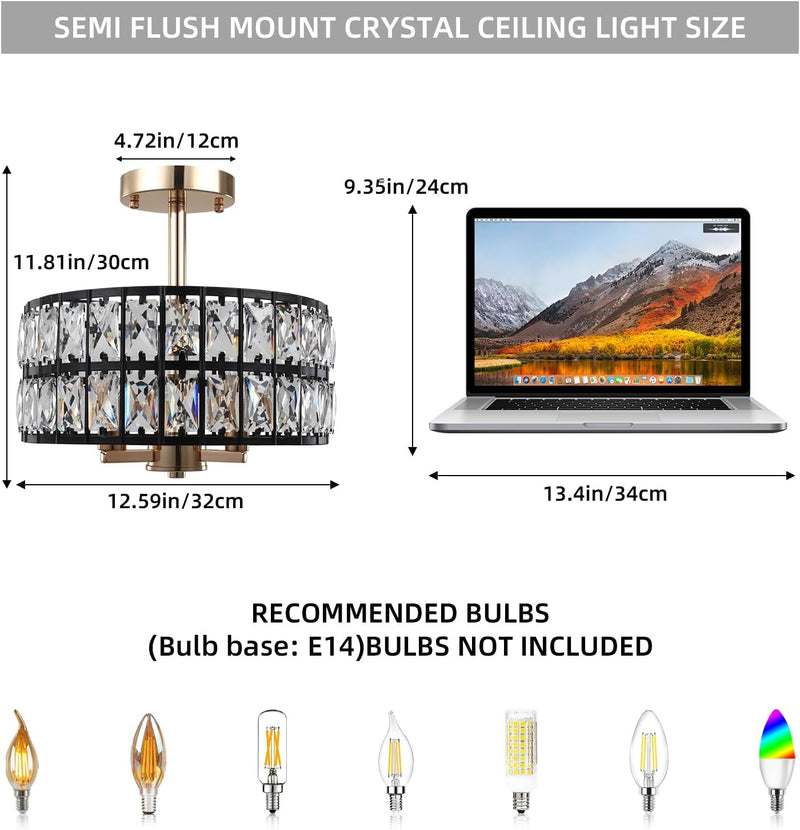 Semi Flush Mount Ceiling Light 6 Dimmable Crystal