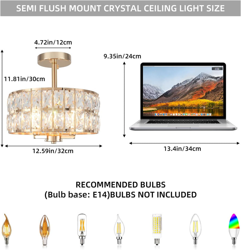 Semi Flush Mount Ceiling Light 6 Dimmable Crystal