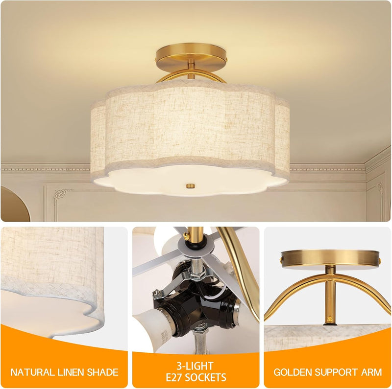 Semi Flush Mount Ceiling Light Fixture Modern 3-Light