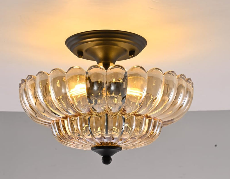 Semi Flush Mount Ceiling Light Smoky Glass Fixture