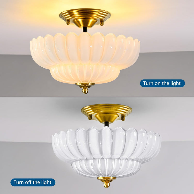 Semi Flush Mount Ceiling Light Smoky Glass Fixture