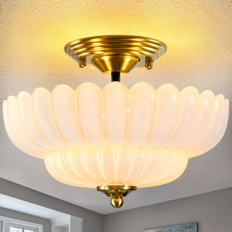 Semi Flush Mount Ceiling Light Smoky Glass Fixture