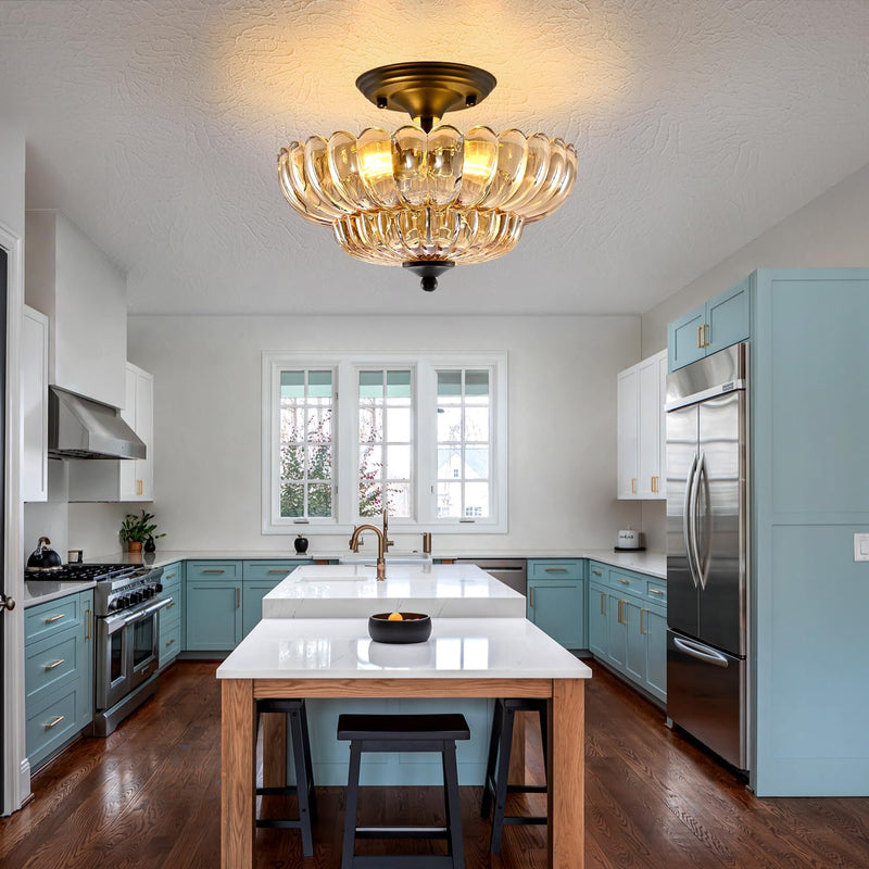 Semi Flush Mount Ceiling Light Smoky Glass Fixture