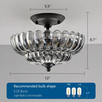 Semi Flush Mount Ceiling Light Smoky Glass Fixture