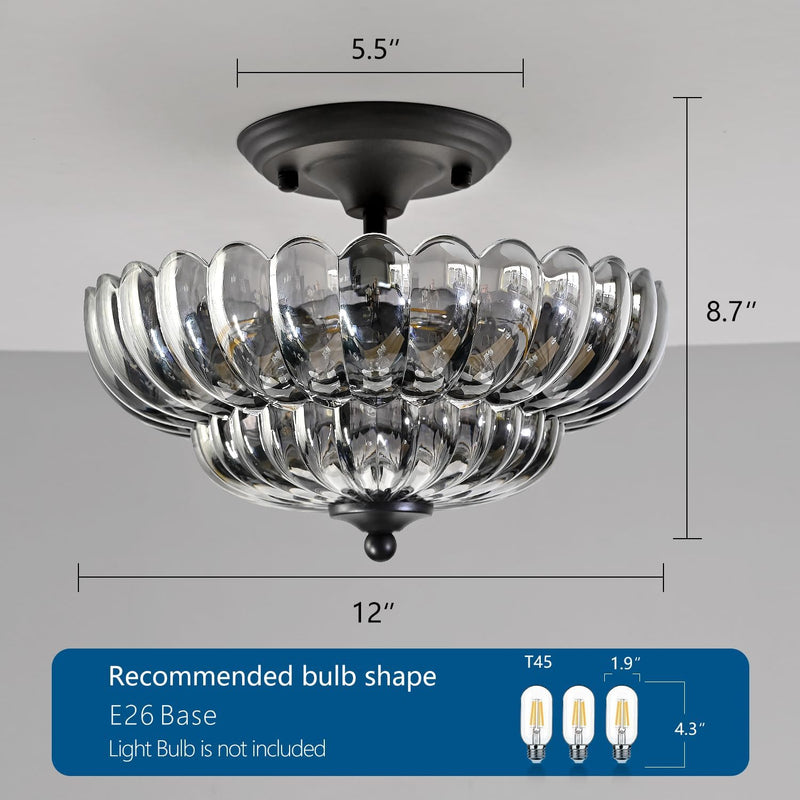 Semi Flush Mount Ceiling Light Smoky Glass Fixture