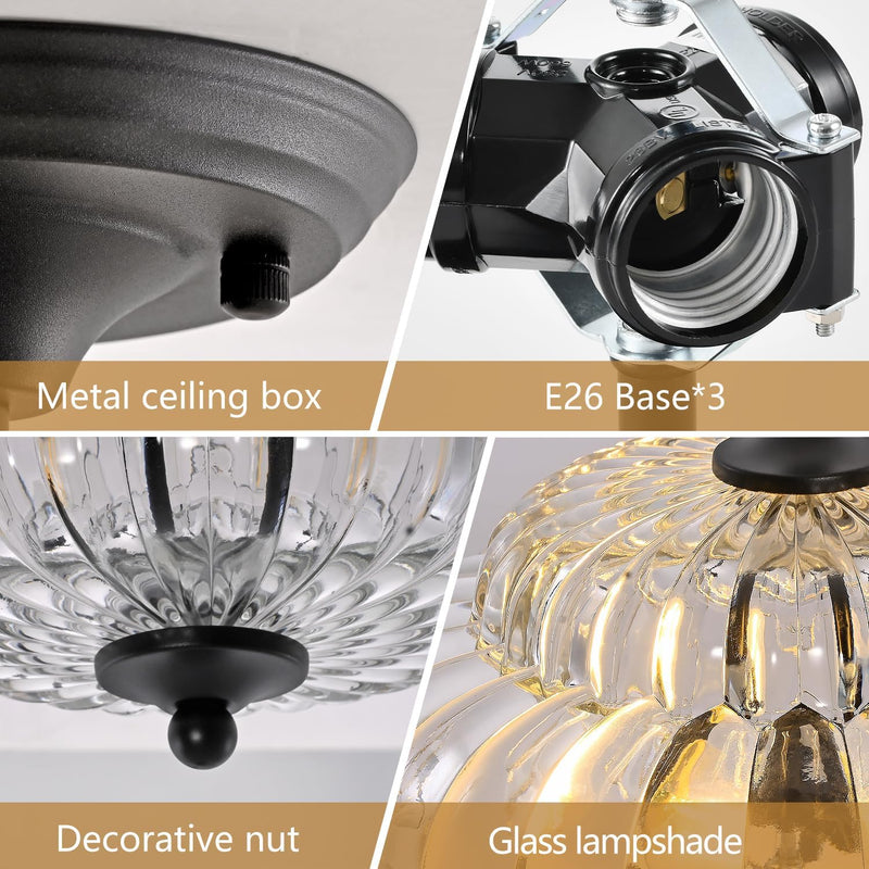 Semi Flush Mount Ceiling Light Smoky Glass Fixture