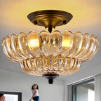 Semi Flush Mount Ceiling Light Smoky Glass Fixture