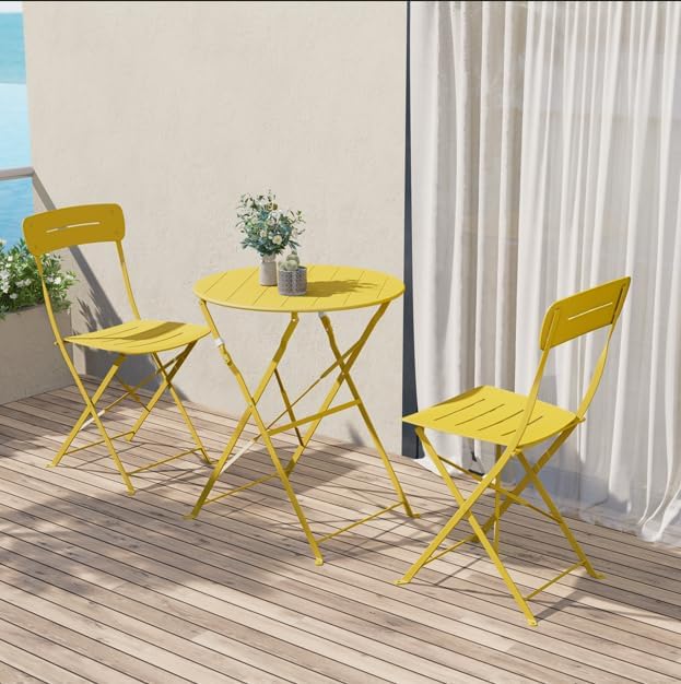 Set 3 Pieces Garden Furniture Folding 2 Chairs