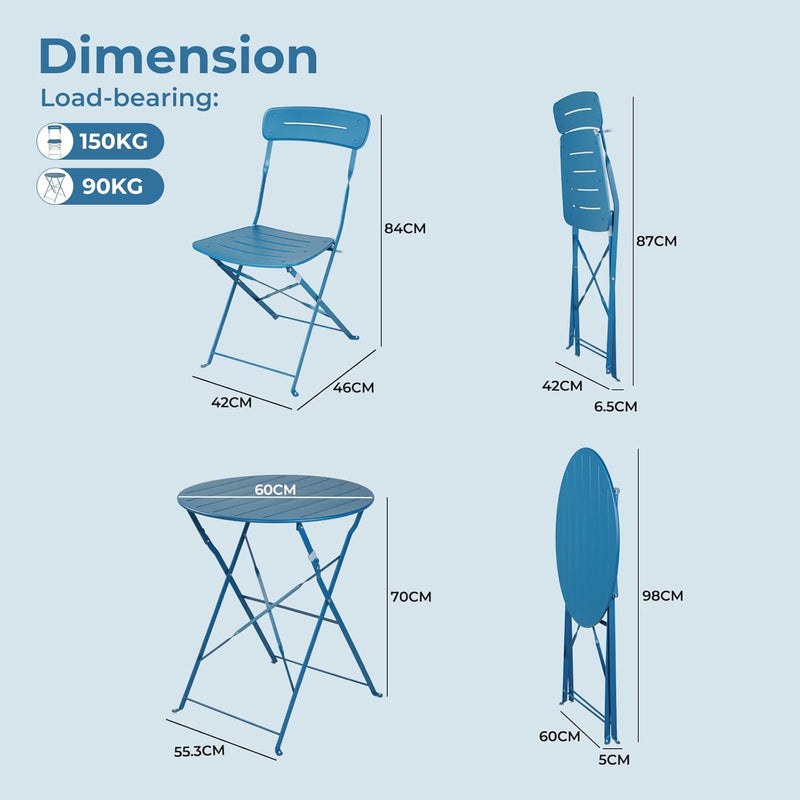 Set 3 Pieces Garden Furniture Folding 2 Chairs