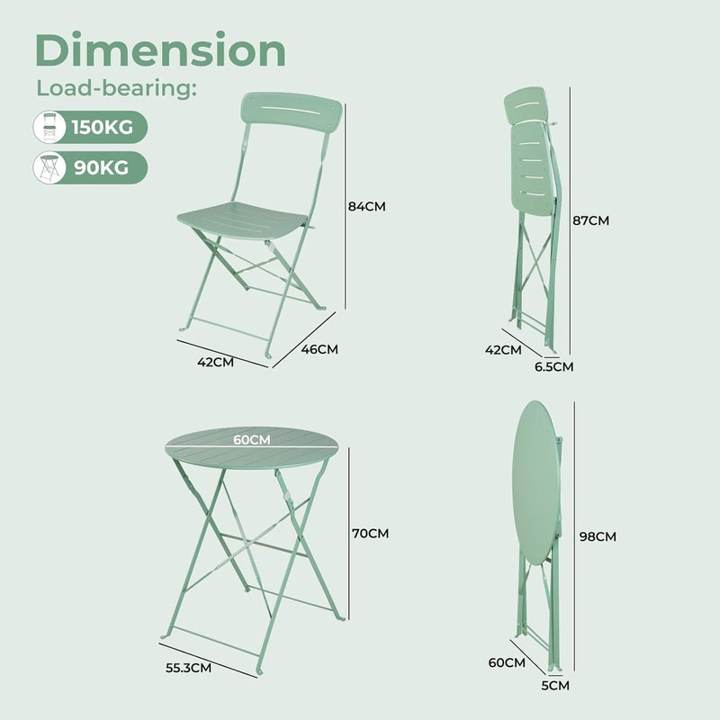 Set 3 Pieces Garden Furniture Folding 2 Chairs