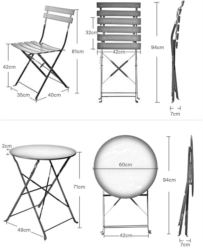 Set 3 Pieces Garden Furniture Folding 2 Chairs