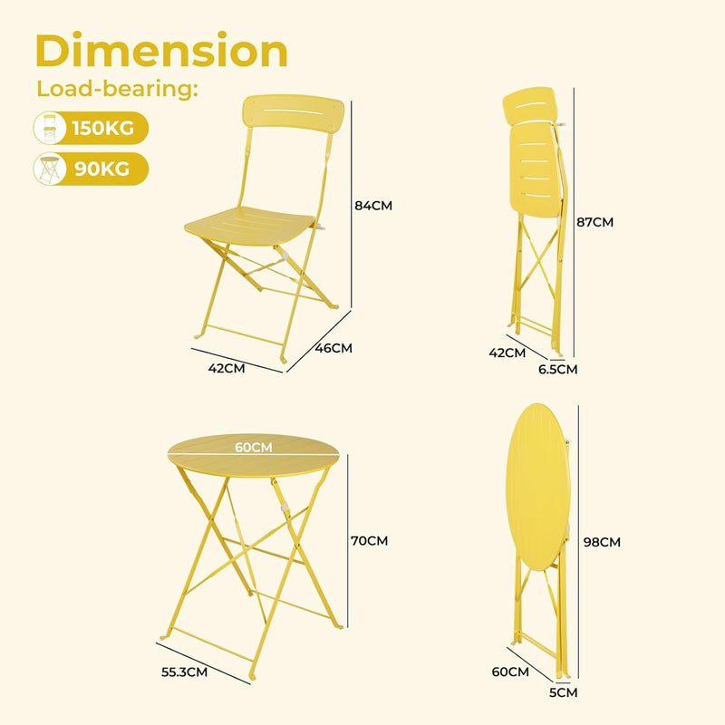 Set 3 Pieces Garden Furniture Folding 2 Chairs