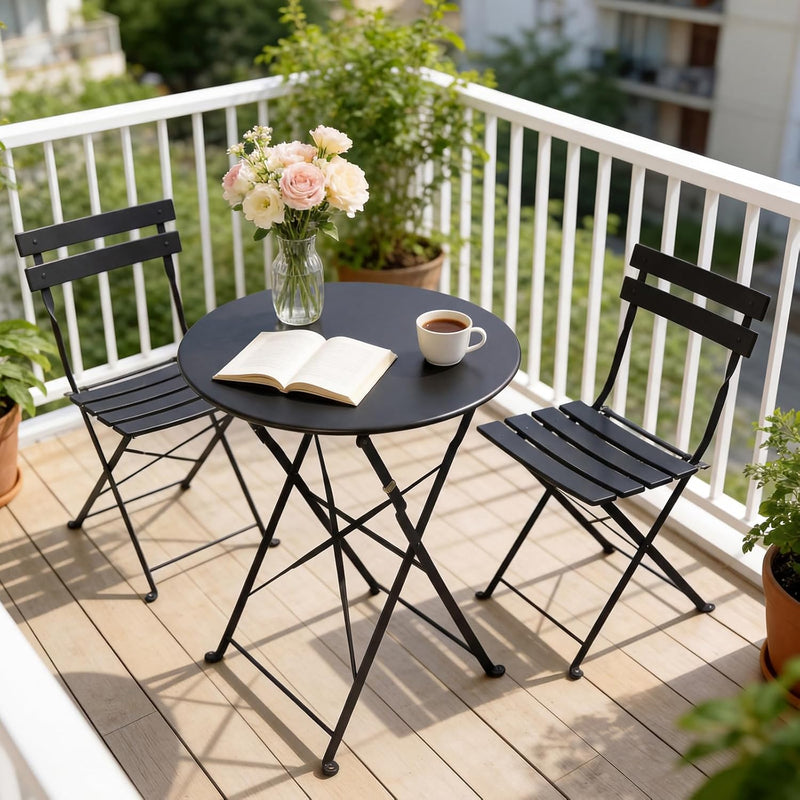 Set 3 Pieces Garden Furniture Folding 2 Chairs