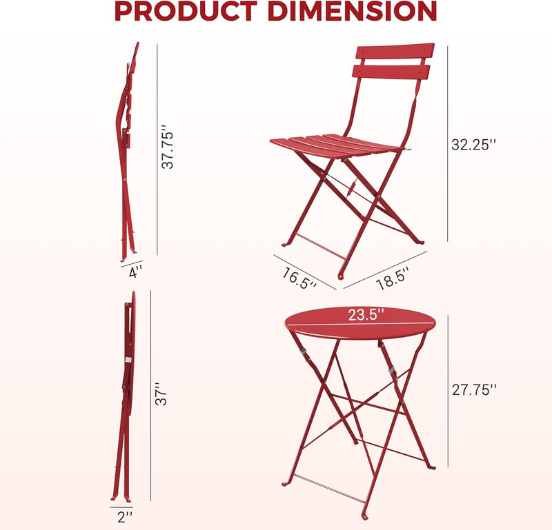 Set 3 Pieces Garden Furniture Folding 2 Chairs