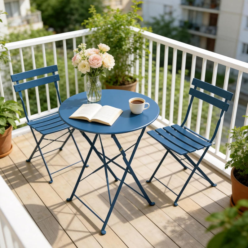 Set 3 Pieces Garden Furniture Folding 2 Chairs