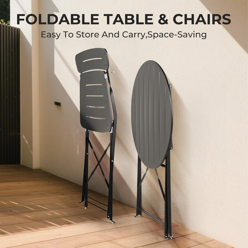 Set 3 Pieces Garden Furniture Folding 2 Chairs