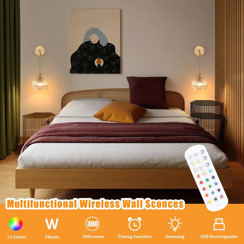 Battery Operated Wall Light Rechargeable Lamp (Set of 2)
