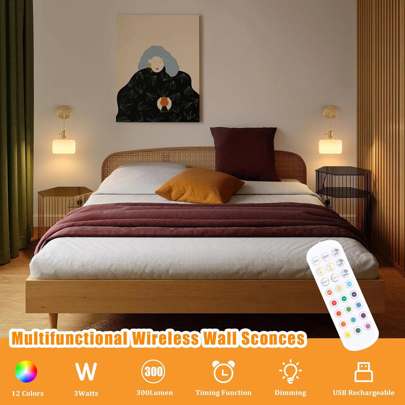 Battery Operated Wall Light Rechargeable Lamp (Set of 2)
