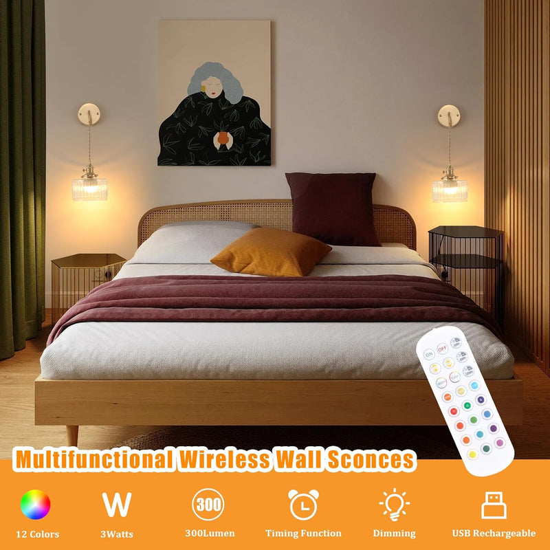 Battery Operated Wall Light Rechargeable Lamp (Set of 2)