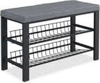 Shoe Bench 2 Levels Shoeshelf with Seat Upholstered