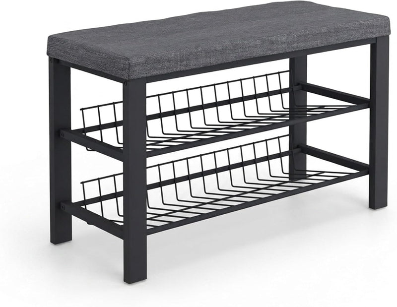 Shoe Bench 2 Levels Shoeshelf with Seat Upholstered
