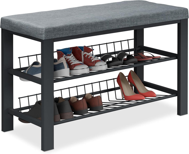 Shoe Bench 2 Levels Shoeshelf with Seat Upholstered