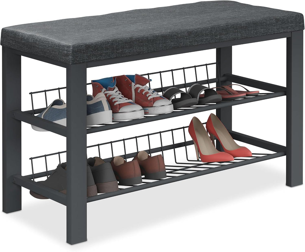 Shoe Bench 2 Levels Shoeshelf with Seat Upholstered