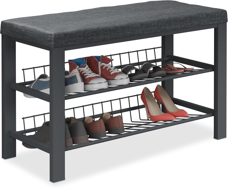 Shoe Bench 2 Levels Shoeshelf with Seat Upholstered