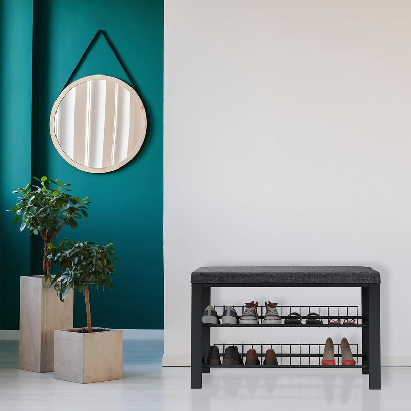 Shoe Bench 2 Levels Shoeshelf with Seat Upholstered