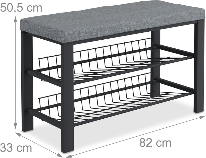 Shoe Bench 2 Levels Shoeshelf with Seat Upholstered