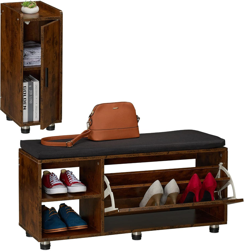 Shoe Bench Cabinet 2-Piece Set Footwear Storage
