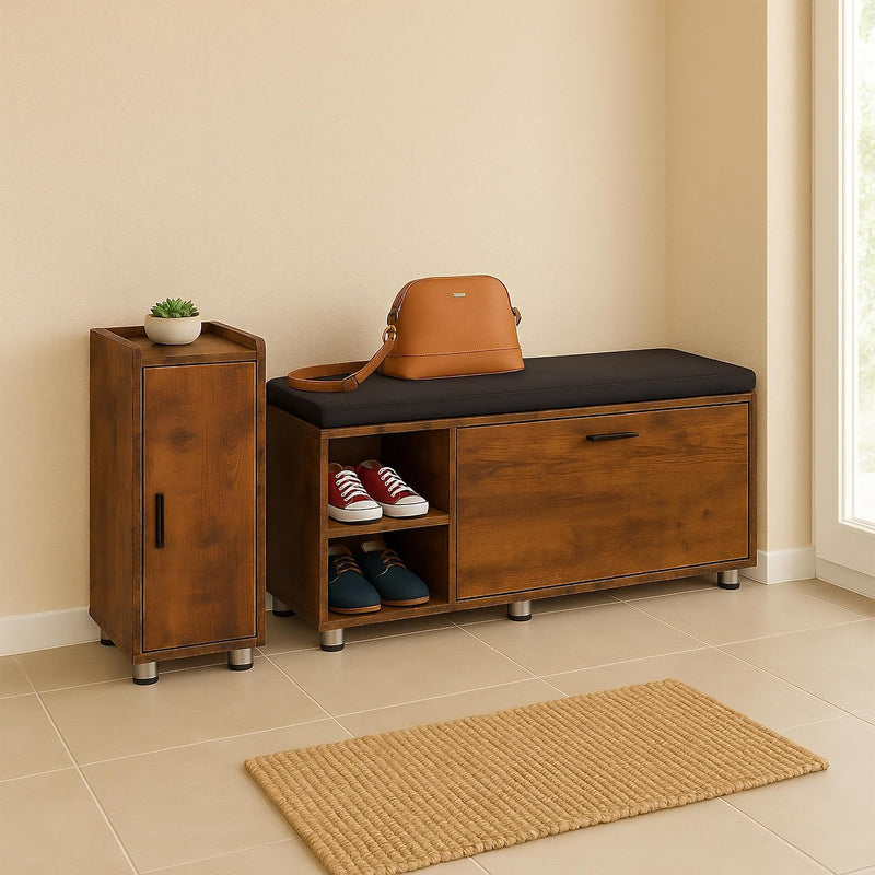 Shoe Bench Cabinet 2-Piece Set Footwear Storage