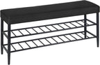 Shoe Bench Padded Faux Leather Seat 2 Shelves