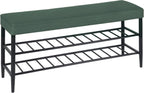 Shoe Bench Padded Faux Leather Seat 2 Shelves