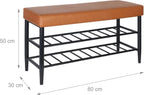 Shoe Bench Padded Faux Leather Seat 2 Shelves