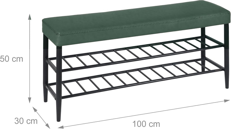 Shoe Bench Padded Faux Leather Seat 2 Shelves