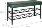 Shoe Bench Padded Faux Leather Seat 2 Shelves