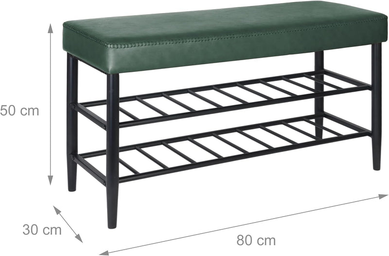 Shoe Bench Padded Faux Leather Seat 2 Shelves