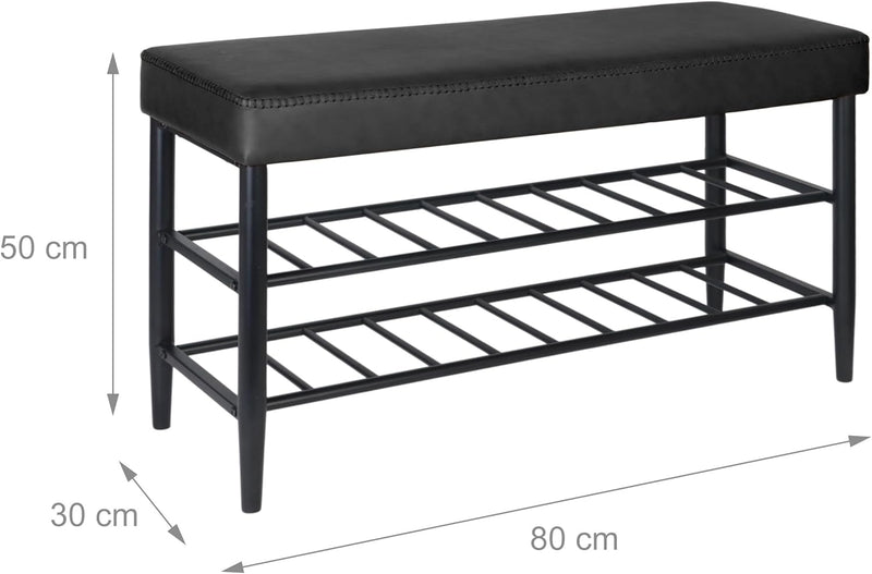 Shoe Bench Padded Faux Leather Seat 2 Shelves