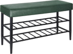 Shoe Bench Padded Faux Leather Seat 2 Shelves